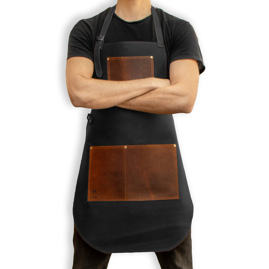 Mandil Piel Negro con Café