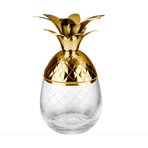 Vaso Piña Cristal con Popote Oro