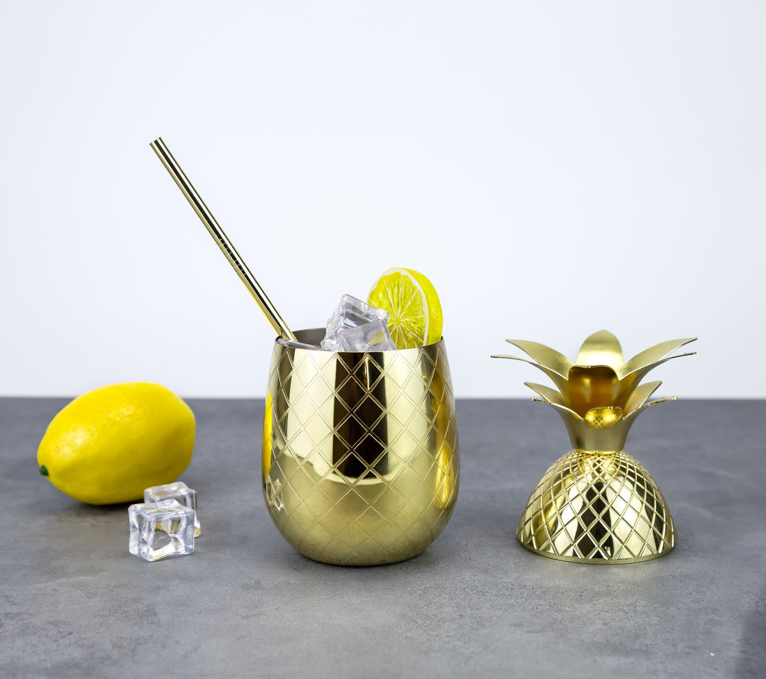 Vaso Piña con Popote Oro