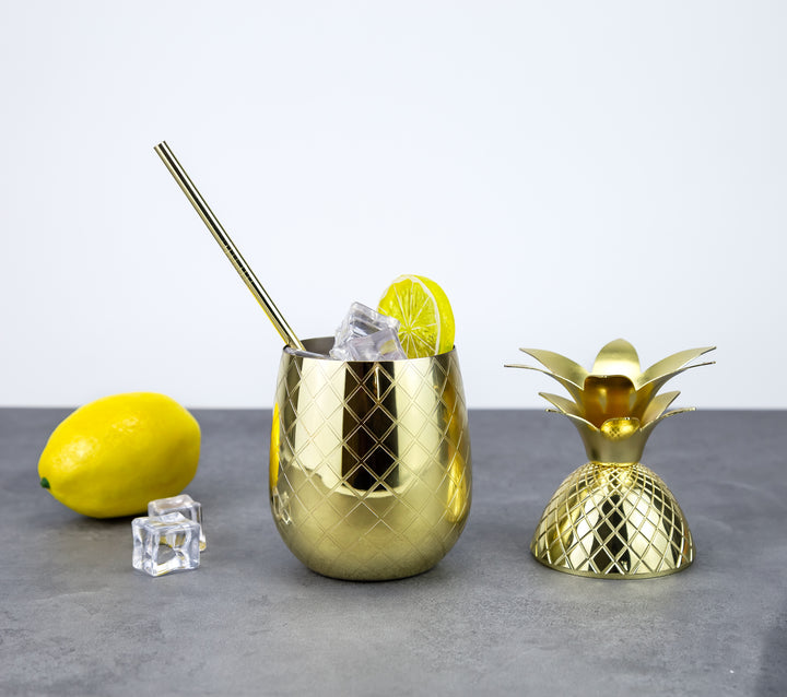 Vaso Piña con Popote Oro