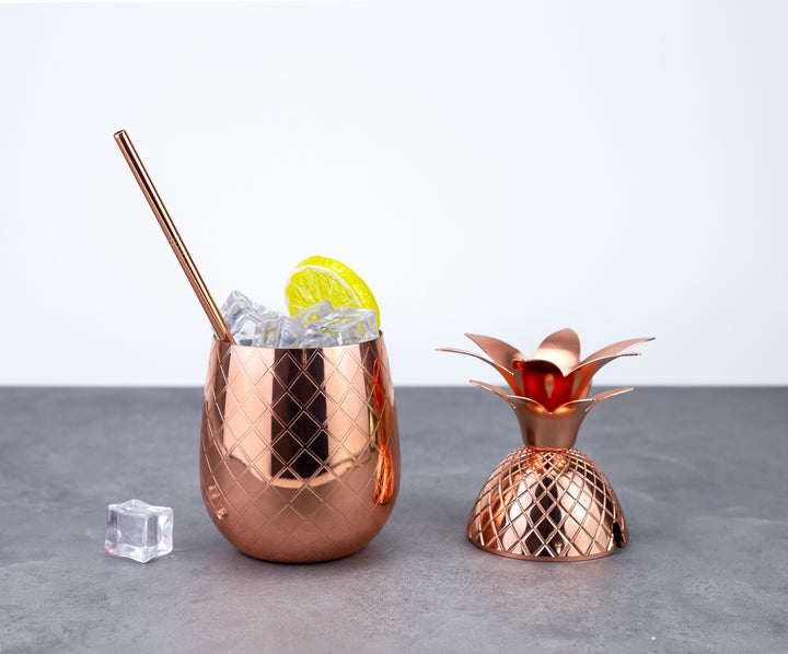 Vaso Piña con Popote Cobre